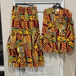 Come on AFRICAN QUEEN Vibrant Multicolor Pattern Wide Leg pant 2PC Set One Size